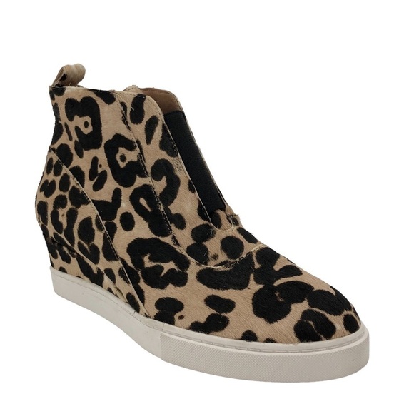 NEW LINEA Paolo Anna 3 Leopard Print Calf Hair Wedge Side Zip Sneaker Size 5 - Picture 2 of 5